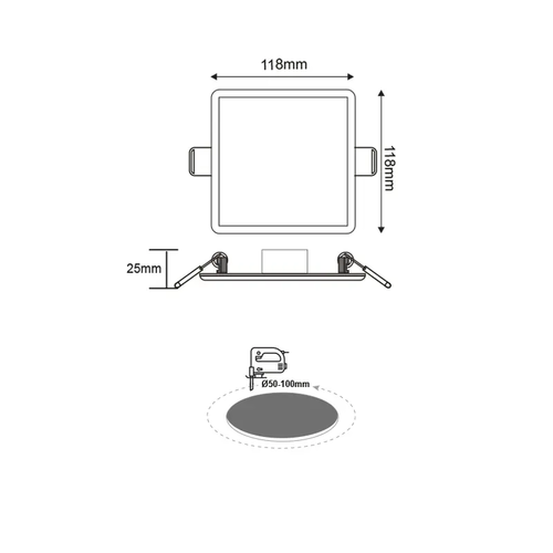 FLEXIBLE W SQUARE LED SLIM PANEL 9W 6000K 720Lm 230V Φ50-100 120° Ra80 - изображение 3