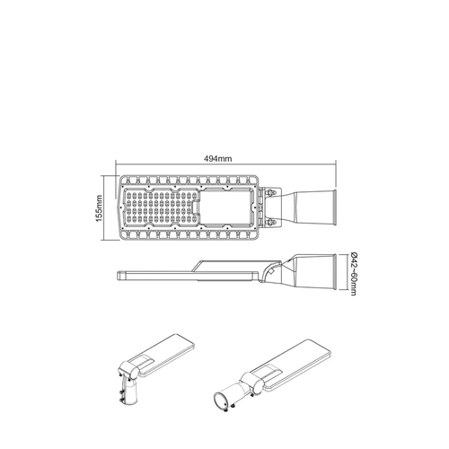 ЛЕД УЛИЧНО ОСВЕТИТЕЛНО ТЯЛО 60W 8400LM 4000K 150Χ75˚ CLASS II 230V AC IP66 - изображение 2