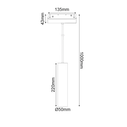 МАТОВО БЯЛО МАГНИТНО ВИСЯЩО ОСВЕТИТЕЛНО ТЯЛО 48V DC 9W 4000K 1030LM 36° OSRAM RA90 Φ50*220MM