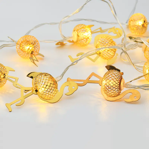“METAL STRING LIGHTS (FLAMINGO)” 10 LED STRING LIGHTS WITH BATTERIES (2xΑΑ) WARM WHITE IP20 135+30cm TRANSPARENT CABLE