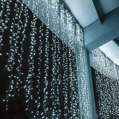 ^ 360 FLASH LED CURTAIN LIGHTS, CW, ADAPT.(31VDC),IP44, 200x200cm, GREEN CABLE