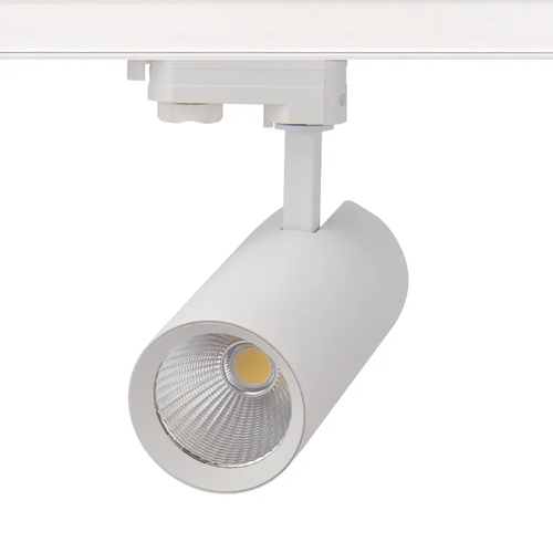 ПЯСЪЧНО БЯЛ LED ПРОЖЕКТОР ЗА ШИНА 27W 4000K 3-ФАЗЕН 36° 3150LM 230V AC Ra80 Φ74*170MM 5 ГОДИНИ
