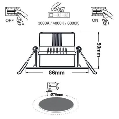 КРЪГЛА ЛЕД СВЕТЛИНА 7W ключ 3000-4000-6000K SMD 230V 40° Ra80 PRE-SET UP 3000K