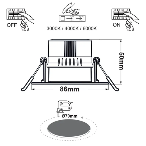 КРЪГЛА ЛЕД СВЕТЛИНА 7W ключ 3000-4000-6000K SMD 230V 40° Ra80 PRE-SET UP 3000K - изображение 2