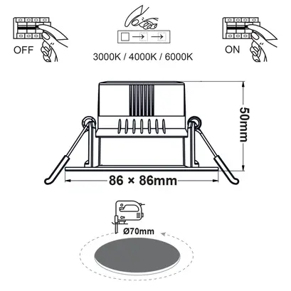 КВАДРАТНА ЛЕД СВЕТЛИНА 7Wключ  3000-4000-6000K SMD 230V 40° Ra80 PRE-SET UP 3000K
