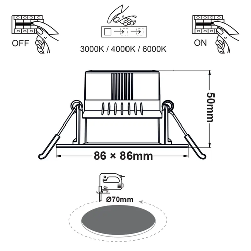 КВАДРАТНА ЛЕД СВЕТЛИНА 7Wключ  3000-4000-6000K SMD 230V 40° Ra80 PRE-SET UP 3000K - изображение 2