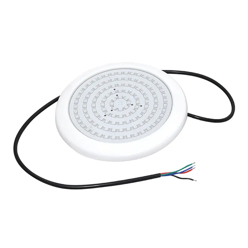 ^ LED ПЛАСТМАСОВ ОСВЕТИТЕЛ ЗА БАСЕЙН 20W RGB 110° IP68 12V DC Φ210Χ20mm