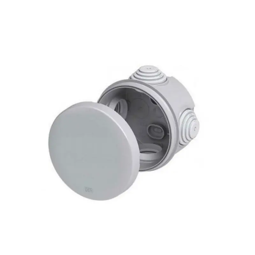 ^Φ80mmx40mm ВОДОУСТОЙЧИВА РАЗКЛОНИТЕЛНА КУТИЯ КРЪГЛА СИВА 4 ЩУЦЕРА IP55