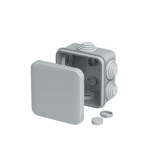ВОДОУСТОЙЧИВА РАЗКЛОНИТЕЛНА КУТИЯ КВАДРАТНА 85x85x40mm СИВА 6 ЩУЦЕРА IP55