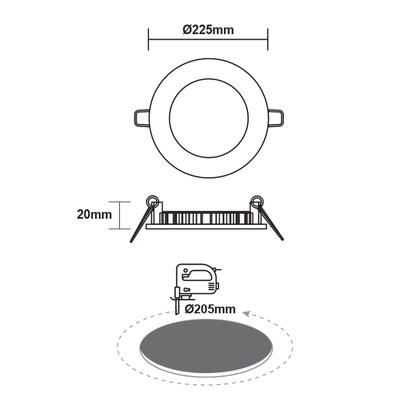 LED ТЪНЪК ПАНЕЛ NM КРЪГЪЛ ЗА ВГРАЖДАНЕ 18W 6500K 1800Lm Φ220mm 230V AC Ra80