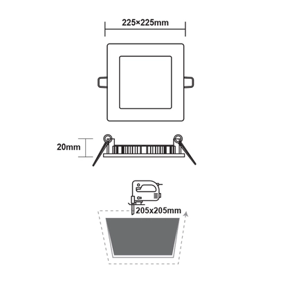 LED ТЪНЪК ПАНЕЛ БЯЛ КВАДРАТЕН ЗА ВГРАЖДАНЕ 18W 6500K 1800Lm 223x223mm 230V AC Ra80