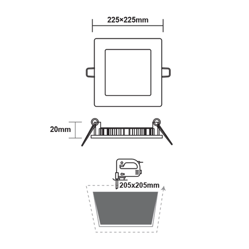 LED ТЪНЪК ПАНЕЛ БЯЛ КВАДРАТЕН ЗА ВГРАЖДАНЕ 18W 6500K 1800Lm 223x223mm 230V AC Ra80 - изображение 2