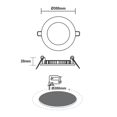 LED ТЪНЪК ПАНЕЛ БЯЛ КРЪГЪЛ ЗА ВГРАЖДАНЕ 23W 6500K 2120Lm Φ298mm 230V AC Ra80