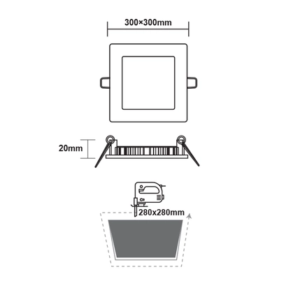 LED ТЪНЪК ПАНЕЛ БЯЛ КВАДРАТЕН ЗА ВГРАЖДАНЕ 23W 6500K 2120Lm 300x300mm 230V AC Ra80