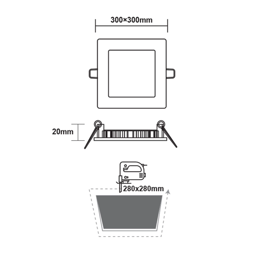 LED ТЪНЪК ПАНЕЛ БЯЛ КВАДРАТЕН ЗА ВГРАЖДАНЕ 23W 6500K 2120Lm 300x300mm 230V AC Ra80 - изображение 2