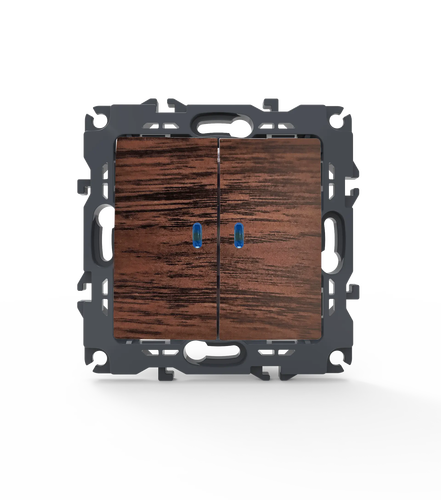 PRIME 2 GANG 1 WAY SWITCH & LED LOCATOR LAMP (ON-OFF)  SCREWLESS 1+1P 10AX 250VAC IP20 WOOD
