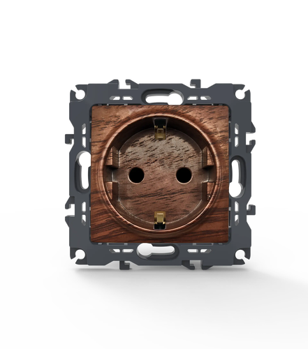 PRIME ШУКО КОНТАКТ СЪС ЗАЩИТНИ КАПАЧЕТА 1x2P+E 16A 250VAC IP20 ДЪРВО