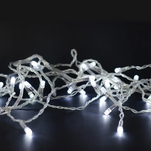 ^ 300 LED СТРУННИ СВЕТЛИНИ (НА 5 см), CW, АДАПТЕР (31VDC) & 8 ФУНКЦИИ, IP44, 15 М, TRAN / NT КАБЕЛ