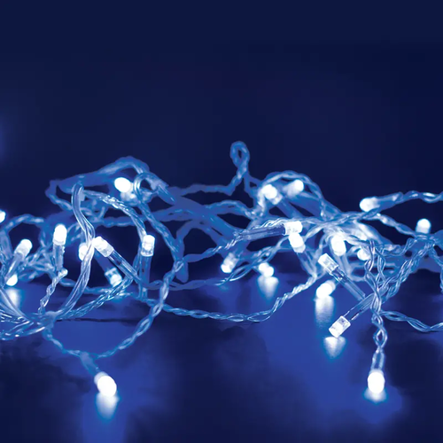 ^ 300 LED СТРУННИ СВЕТЛИНИ (НА 5 см), СИНЬО, АДАПТЕР (31VDC) & 8 ФУНКЦИИ, IP44, 15m, TRAN / NT КАБЕЛ