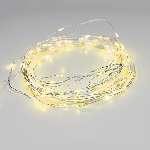 100 ЛЕД ЛАМПА ТОПЛО ЗЪЛТО СРЕБАРЕН КАБЕЛ АДАПТОР (3VDC) & 8 ПРОГРАМА IP44 10m+3m 1.8W