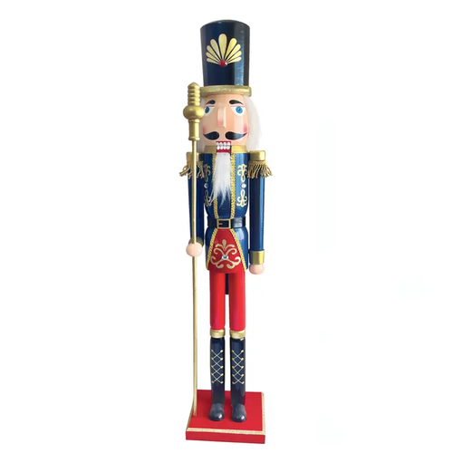 ^ WOODEN NUTCRACKER BLUE & RED WITH SCEPTER H30CM