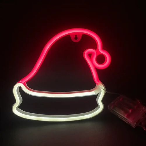 ШАПКА, 114 НЕОНОВИ LED СВЕТЛИНИ С БАТЕРИЯ (3xAA)/USB, ЧЕРВЕНА & CW, IP20, 19x2x22cm