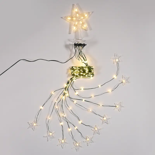 190 LED СВЕТЛИНИ ОКТОПОД СЪС ЗВЕЗДА, WW, USB ДИСТАНЦИОННО 8 ПРОГРАМИ, 10 РЕДА IP44, 10*180см, 5 м  КАБЕЛ