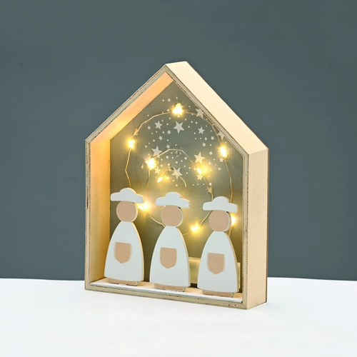 ^ДЪРВЕНА КЪЩА 10 LED МЕДНА КАБЕЛНА ЛАМПА ТОПЪЛ СТАБИЛЕН БАТ (2XAAA) 20 * 4,5 * 25cm IP20 ^