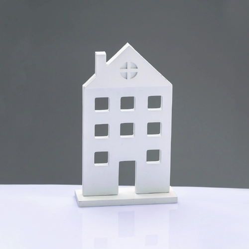 ^WOODEN DECORATIVE MOTIF WHITE HOUSE WITH BASE 14*5*23cm^