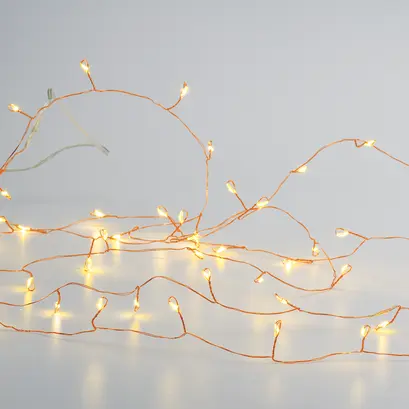 ^ 300 КЛЪСТЕР LED НИЗ СВЕТЛИНИ, WW, СРЕБРО МЕДНА ТЕЛ, АДАПТЕР (4.5VDC) & 8 ФУНКЦИИ, IP44, 3M + 3M, 6W