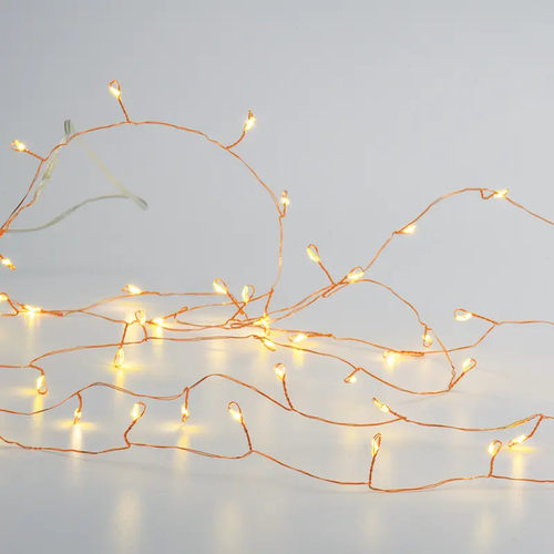 ^ 300 КЛЪСТЕР LED НИЗ СВЕТЛИНИ, WW, СРЕБРО МЕДНА ТЕЛ, АДАПТЕР (4.5VDC) & 8 ФУНКЦИИ, IP44, 3M + 3M, 6W