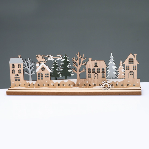 ^WOODEN XMAS WITH TREES DECORATIVE MOTIF 33x5x10cm^