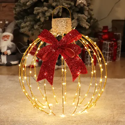 GLITTER 3D GOLD BALL С ЛЪК 128 LED WW FLASH GOLD АДАПТЕР ЗА МЕДНА ТЕЛ 4,3VDC DIAM 60cm GROUND STICKS * 4 IP44 m TRANS LEAD CABLE