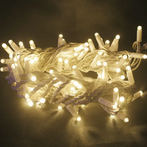 101 LED WHITE RUBBER CABLE WARM WHITE STRING LIGHTS CONTECT.  (MAX 20)  10CM DIST 10M IP65 1.5M LEAD CABLE