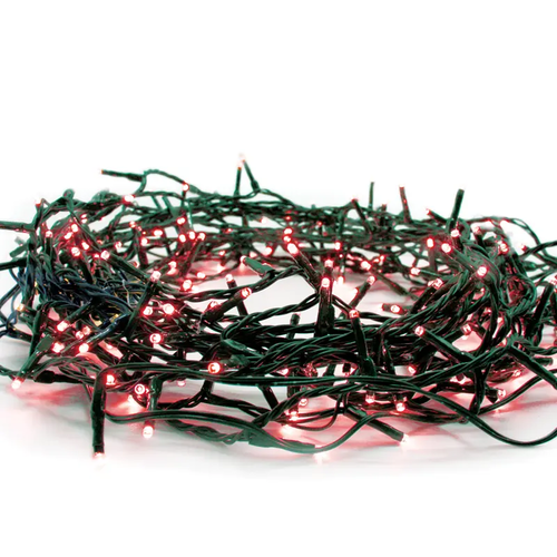 ^ 100 LED STRING LIGHTS (PER 5cm), RED, ADAPTOR (31VDC) & CONNECTABLE (MAX 6 SETS),IP44, 5m, GREEN CABLE
