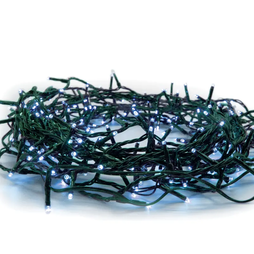 ^ 100 LED STRING LIGHTS PER 5cm BLUE, ADAPTOR 31VDC & CONNECTABLE MAX 6 SETS, IP44 5m GREEN CABLE