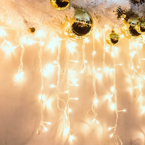 ^144 LED ICICLE СВЕТЛИНА, WW, АДАПТИРАНЕ. (31VDC), СВЕТКАВИЦА, IP44, 300x60cm, ТРАНС / NT КАБЕЛ