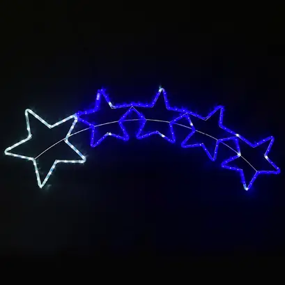 5 ЗВЕЗДИ 144LED МОТИВ 6m 2-ТЕЛЕНО ВЪЖЕ СВЕТЛИНА БЯЛО & СИНЯ СВЕТКАВИЦА IP65 150 * 50cm1.5m LEAD КАБЕЛ