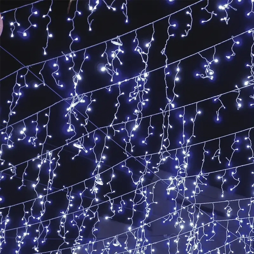 ^144 LED ICICLE СВЕТЛИНА, CW, АДАПТИРАНЕ. (31VDC), СВЕТКАВИЦА, IP44, 300x60cm, ТРАНС / NT КАБЕЛ