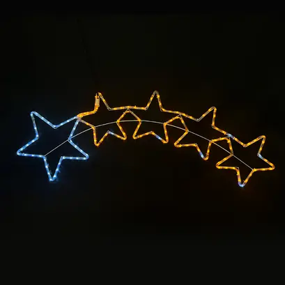 6 ЗВЕЗДИ 144LED МОТИВ 6 м 2-ТЕЛЕНО ВЪЖЕ СВЕТЛО ЖЪЛТО & СИНЯ СВЕТКАВИЦА IP65 150 * 50cm1.5m LEAD КАБЕЛ
