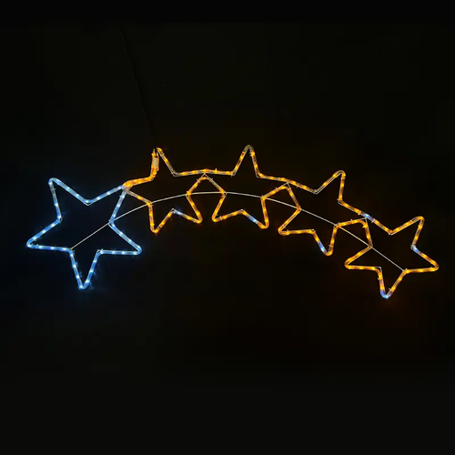 6 ЗВЕЗДИ 144LED МОТИВ 6 м 2-ТЕЛЕНО ВЪЖЕ СВЕТЛО ЖЪЛТО & СИНЯ СВЕТКАВИЦА IP65 150 * 50cm1.5m LEAD КАБЕЛ