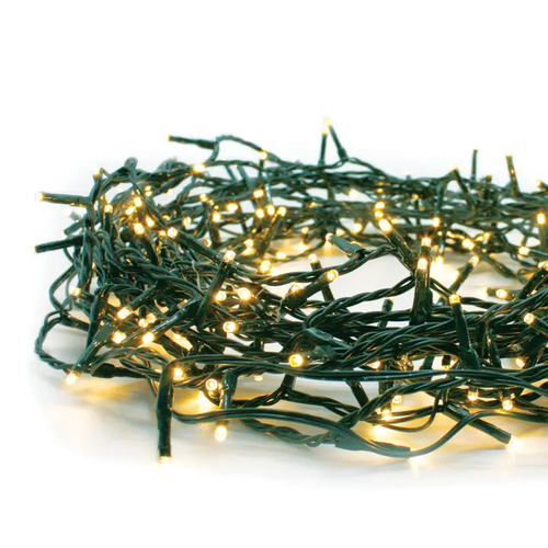 ^300 LED STRING LIGHTS PER 5cm SUPER WARM WHITE, ADAPTOR 31VDC & CONNECTABLE MAX 2 SETS, IP44 15m GREEN CABLE