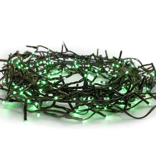 ^ 300 LED STRING LIGHTS (PER 5cm), GREEN, ADAPTOR (31VDC) & 8 FUNCTIONS,IP44, 15m, GREEN CABLE