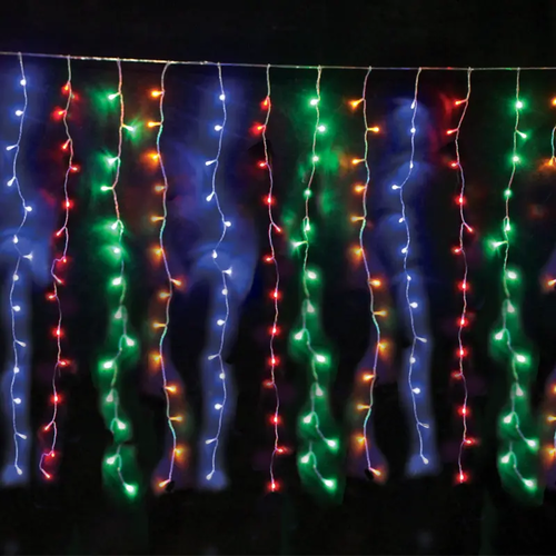 360LED CURTAIN LIGHTS 20 STRINGS x 18 LAMPS MULTICOLOR ADAPTOR 31VDC & CONNECTABLE MAX 2 SETS IP44 200X200cm 3m TRANSPARENT CABLE