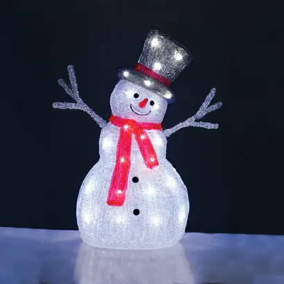 ^АКРИЛЕН СТОЯЩ СНЕЖЕН ЧОВЕК 40 LED CW 31 * 22 * 45cm IP44 5m ОЛОВЕН КАБЕЛ ^