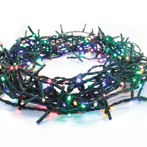 ^ 700 LED СТРУННИ СВЕТЛИНИ (НА 5 см), МНОГОЦВЕТНИ, АДАПТЕР (31VDC) & 8 ФУНКЦИИ, IP44, 35 м, ЗЕЛЕН КАБЕЛ