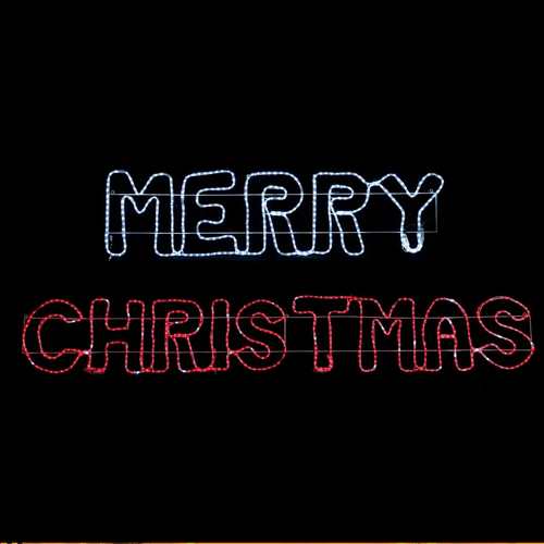 MERRY CHRISTMAS 936 LED MOTIF 26m 2-WIRE ROPE LIGHT WHITE&RED FLASH IP65 160*40,5cm 1.5m LEAD CABLE