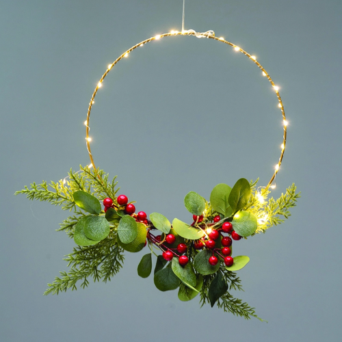 ПРЪСТЕН ЛИСТА ПЛОДОВЕ 40 LED ДЕКОРАТИВНИ ВИСЯЩИ WW BATT 3ΧΑΑ (НЕ ВКЛ.) IP20 DIAM: 30cm 30cm LEAD КАБЕЛ