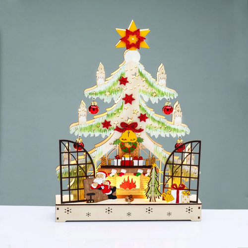 ДЪРВЕНА КОЛЕДНА ЕЛХА С КАМИНА 16 LED WW ДЕКОРАТИВНИ ΒΑΤΤ 2ΧΑΑ IP20 21.5x6x40cm