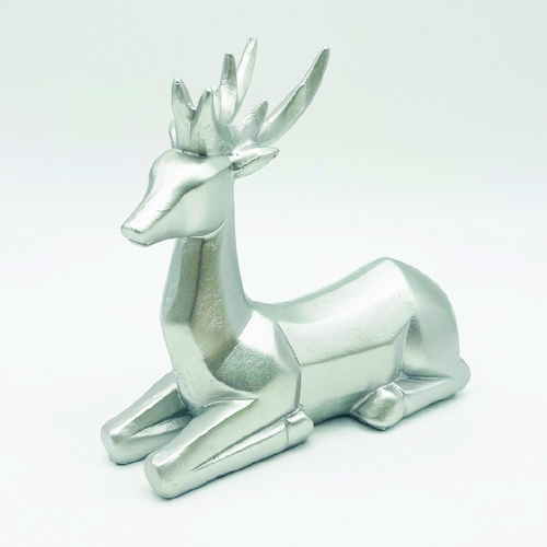 DECORATIVE RESIN REINDEER SILVER 15cm
